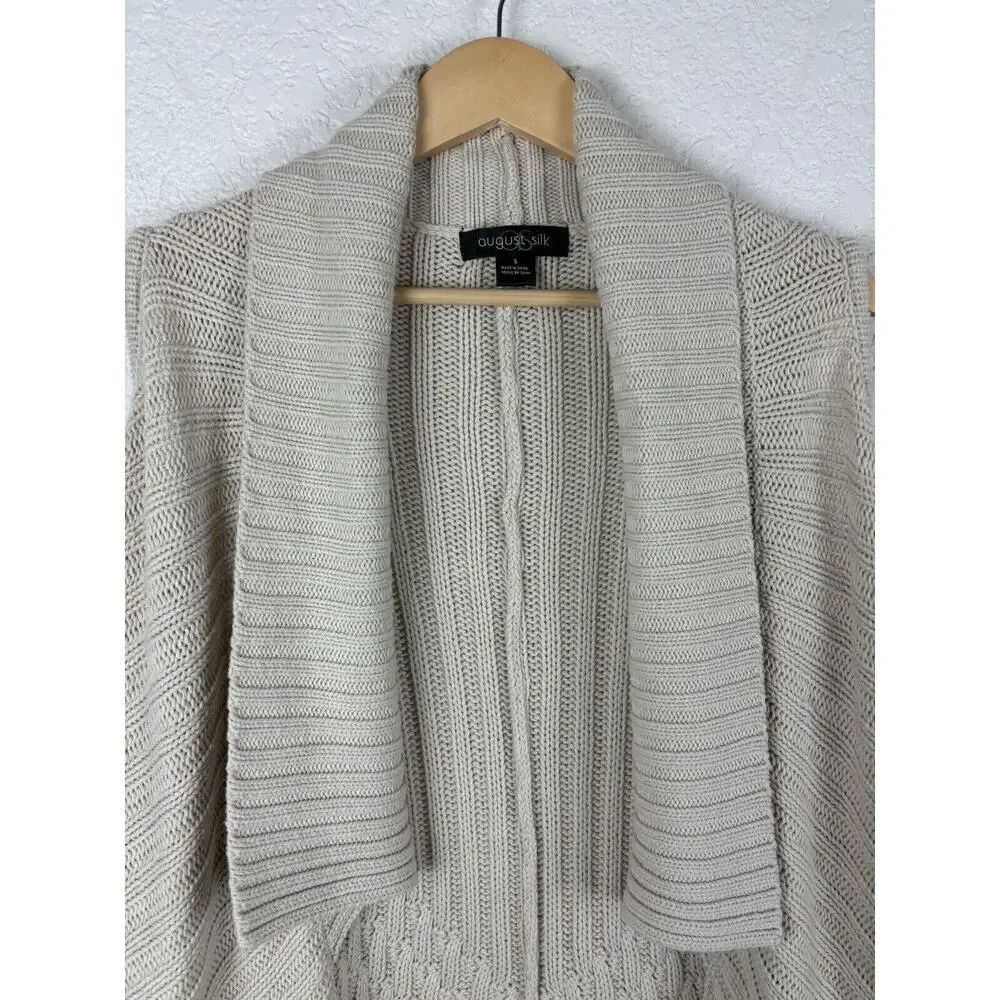 August Silk Womens‎ Shrug Cardigan Small Beige Fringe Western Grandma MINOR FLAW